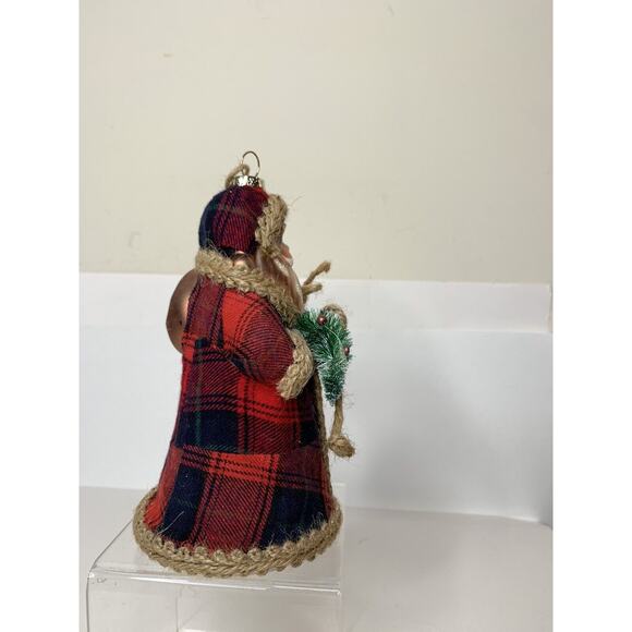 Santa Claus Christmas Ornament Glass Buffalo Plaid Robe Figurine Chris - Picture 4 of 6